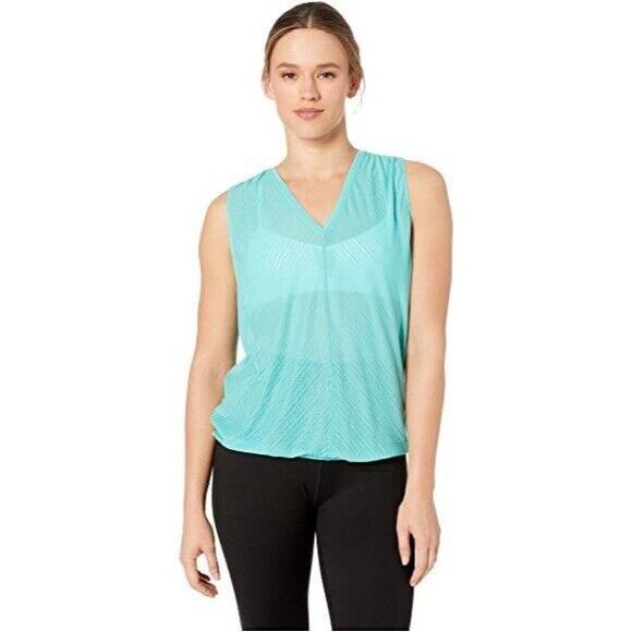 New Womens NWT XS Aqua Blue Lagoon PrAna Top Trysten Casual V Neck Tank Wicking - Picture 2 of 8